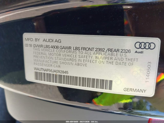 Продажа на аукционе авто 2018 Audi A5 2.0t Premium, vin: WAUTNAF56JA092845, номер лота: 45916400