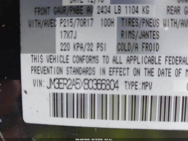 2011 Mazda Cx-7 I Sv მანქანა იყიდება აუქციონზე, vin: JM3ER2A5XB0366804, აუქციონის ნომერი: 45916449