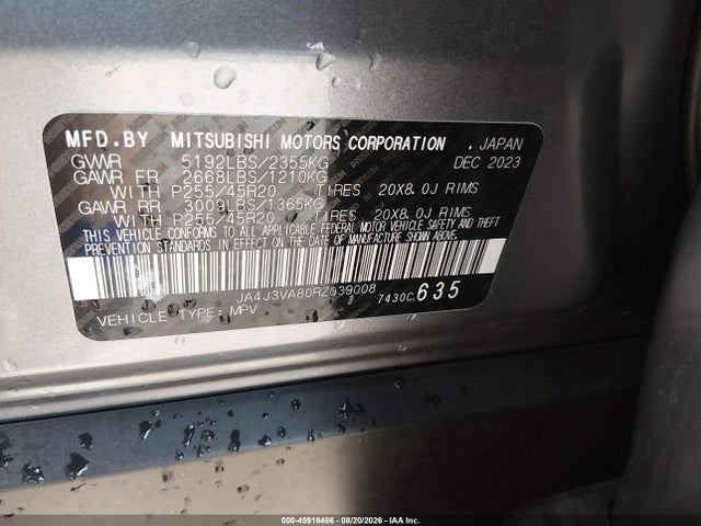 Продаж на аукціоні авто 2024 Mitsubishi Outlander Se 2.5 2wd/se Black Edition S-awc/se Black Edition W/pano Roof S-awc, vin: JA4J3VA80RZ039008, номер лоту: 45916466
