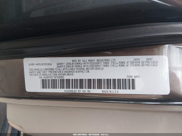 Продаж на аукціоні авто 2008 Subaru Outback 2.5i Limited/2.5i Limited L.l. Bean Edition, vin: 4S4BP62C787302852, номер лоту: 45916505