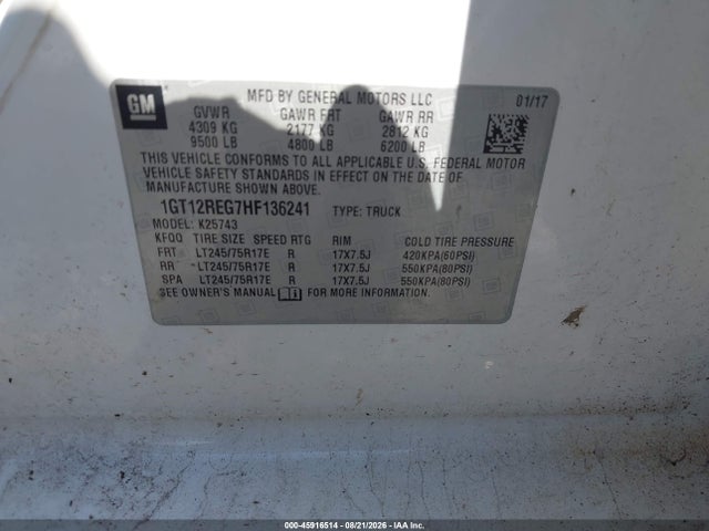 Продаж на аукціоні авто 2017 Gmc Sierra 2500hd, vin: 1GT12REG7HF136241, номер лоту: 45916514