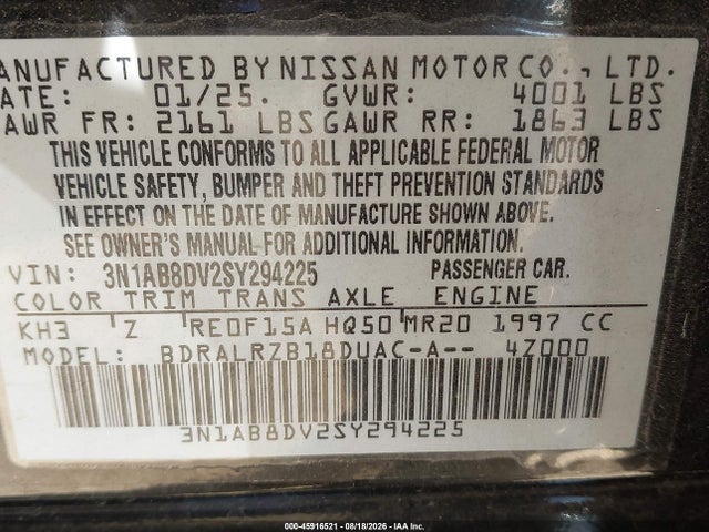 Nissan SENTRA SR 2025 3N1AB8DV2SY294225 Image 9