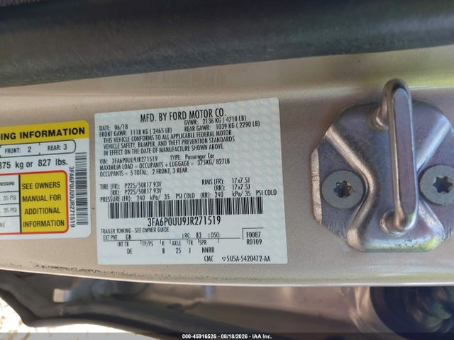 Ford Fusion Hybrid S 2018 3FA6P0UU9JR271519 Image 9