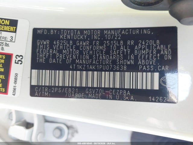 Aukcja sprzedaży 2023 Toyota Camry Trd, vin: 4T1KZ1AK1PU073638, numer aukcji: 45916540
