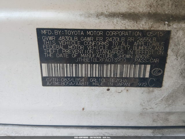 Продажа на аукционе авто 2015 Lexus Gs 350, vin: JTHBE1BLXFA013900, номер лота: 45916580