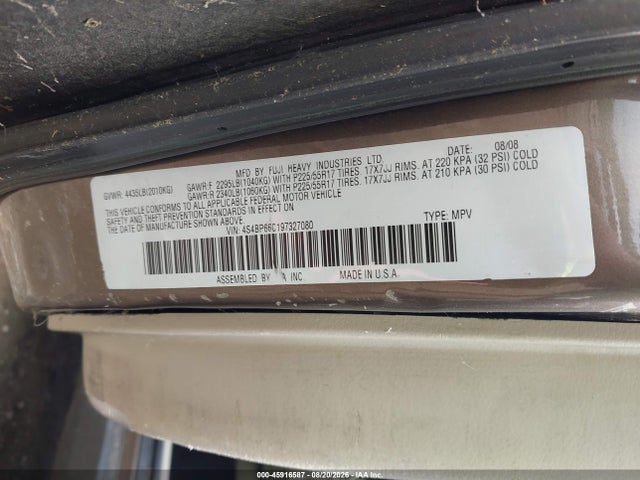 Продаж на аукціоні авто 2009 Subaru Outback 2.5i Limited, vin: 4S4BP66C197327080, номер лоту: 45916587
