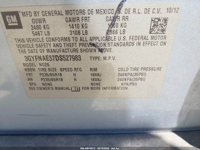 Aukcja sprzedaży 2013 Cadillac Srx Standard, vin: 3GYFNAE37DS527983, numer aukcji: 45916612