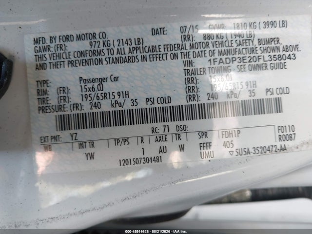 Ford FOCUS S 2015 1FADP3E20FL358043 Image 9