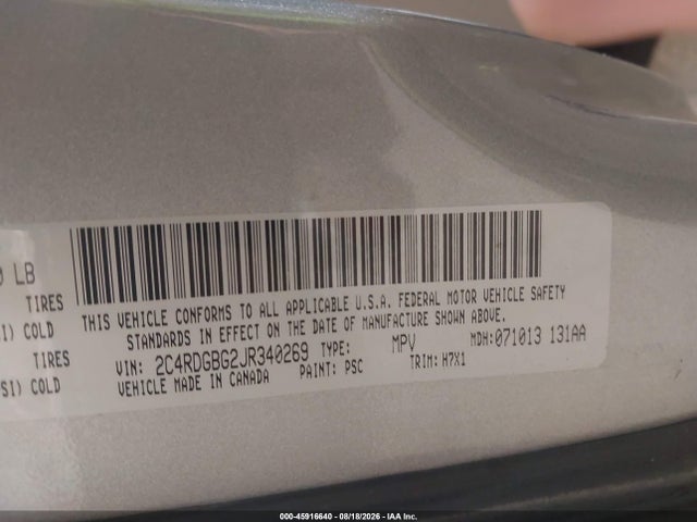 45916640 :رقم المزاد ، 2C4RDGBG2JR340269 vin ، 2018 Dodge Grand Caravan Se مزاد بيع