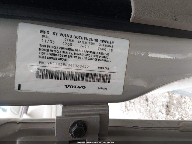 Продажа на аукционе авто 2004 Volvo S80 2.5t, vin: YV1TH59H941363449, номер лота: 45916646
