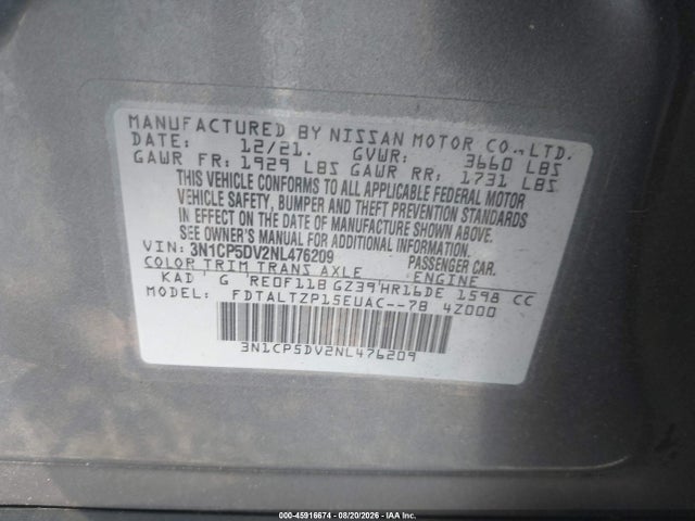 3N1CP5DV2NL476209 Nissan Kicks Sr Xtronic Cvt