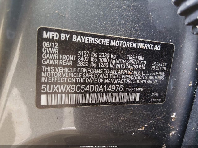 Aukcja sprzedaży 2013 Bmw X3 Xdrive28i, vin: 5UXWX9C54D0A14976, numer aukcji: 45916675