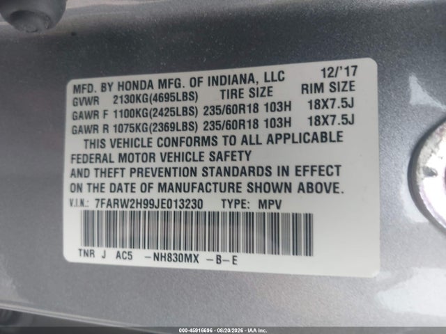 Honda Cr-v Touring 2018 7FARW2H99JE013230 Image 9