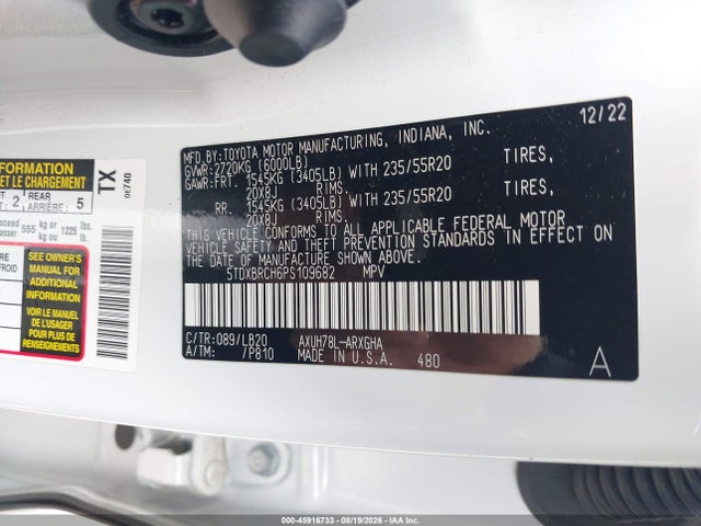 Продаж на аукціоні авто 2023 Toyota Highlander Hybrid Limited, vin: 5TDXBRCH6PS109682, номер лоту: 45916733