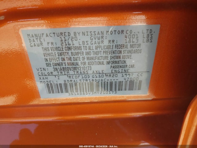 Aukcja sprzedaży 2021 Nissan Sentra Sr Xtronic Cvt, vin: 3N1AB8DV3MY210173, numer aukcji: 45916744