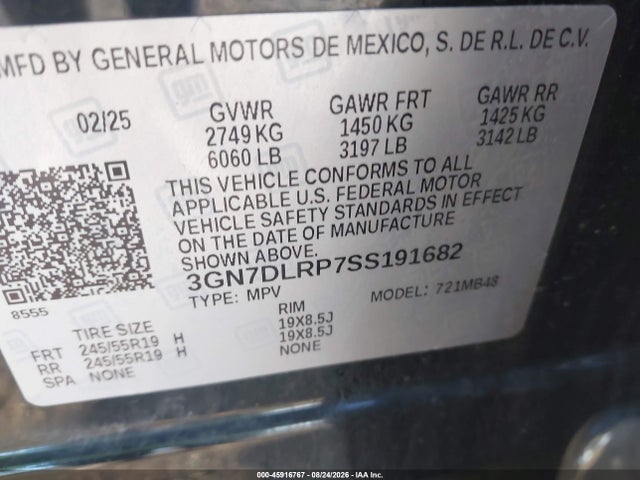 45916767 :رقم المزاد ، 3GN7DLRP7SS191682 vin ، 2025 Chevrolet Equinox Ev Lt مزاد بيع