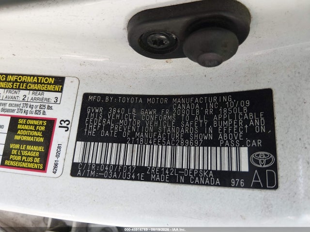2010 Toyota Corolla S მანქანა იყიდება აუქციონზე, vin: 2T1BU4EE5AC289697, აუქციონის ნომერი: 45916769