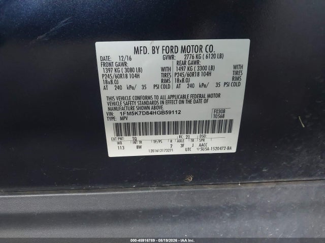1FM5K7D84HGB59112 Ford EXPLORER XLT