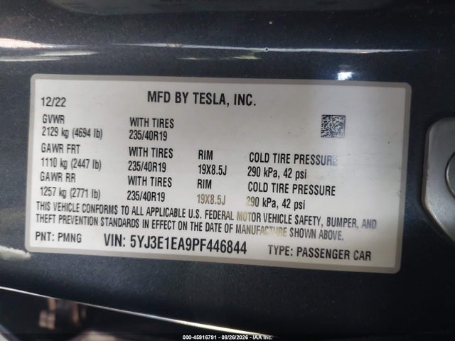 Aukcja sprzedaży 2023 Tesla Model 3 Rear-wheel Drive, vin: 5YJ3E1EA9PF446844, numer aukcji: 45916791