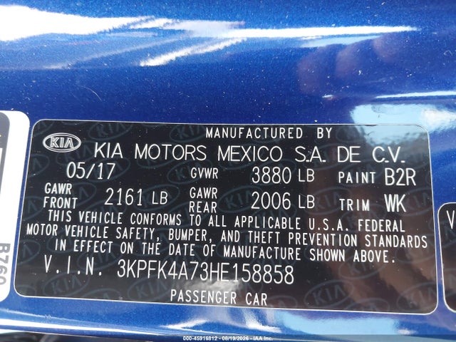 Продаж на аукціоні авто 2017 Kia Forte Lx, vin: 3KPFK4A73HE158858, номер лоту: 45916812