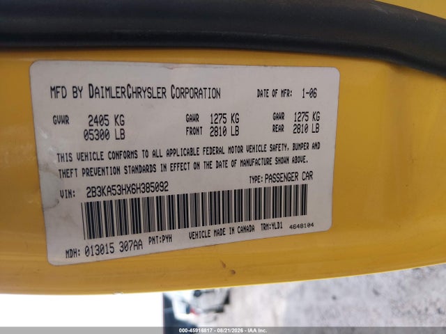 Продажа на аукционе авто 2006 Dodge Charger Rt, vin: 2B3KA53HX6H385092, номер лота: 45916817
