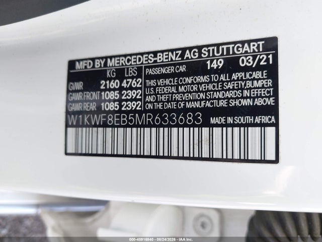 Продажа на аукционе авто 2021 Mercedes-benz C 300 4matic, vin: W1KWF8EB5MR633683, номер лота: 45916840