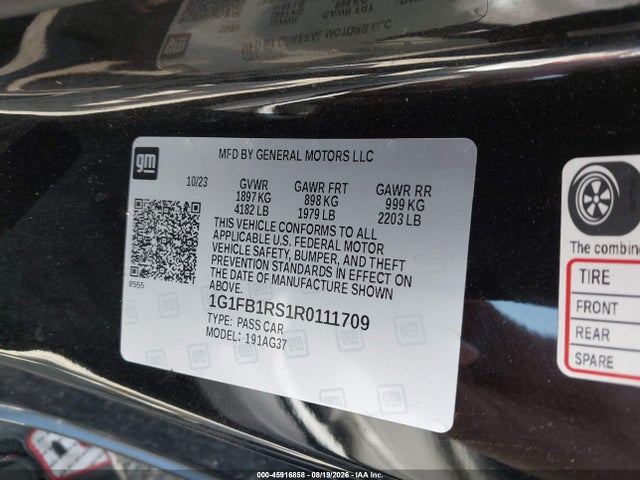 45916858 :رقم المزاد ، 1G1FB1RS1R0111709 vin ، 2024 Chevrolet Camaro Rwd  1lt مزاد بيع
