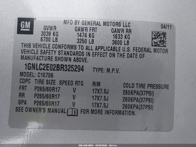 Продажа на аукционе авто 2011 Chevrolet Tahoe Commercial, vin: 1GNLC2E02BR325294, номер лота: 45916863