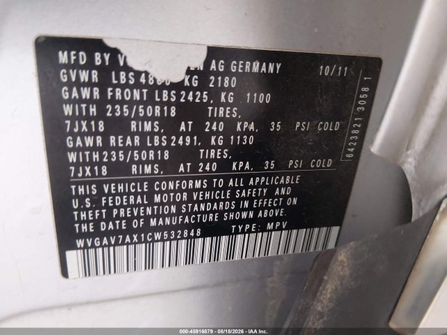 Продаж на аукціоні авто 2012 Volkswagen Tiguan Se, vin: WVGAV7AX1CW532848, номер лоту: 45916879
