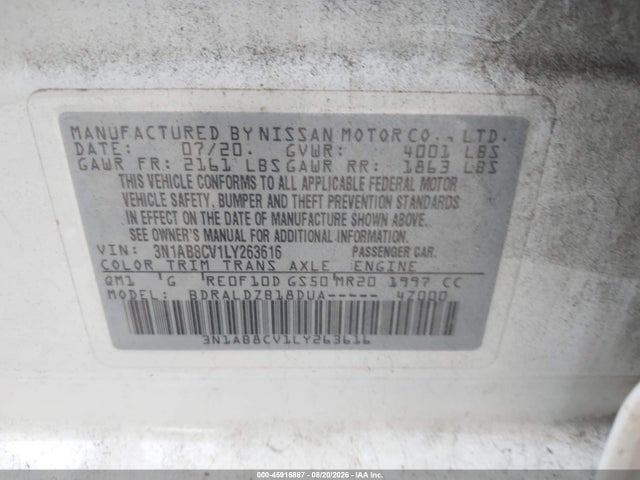 2020 Nissan Sentra Sv Xtronic Cvt მანქანა იყიდება აუქციონზე, vin: 3N1AB8CV1LY263616, აუქციონის ნომერი: 45916887