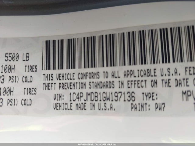 Продажа на аукционе авто 2016 Jeep Cherokee Limited, vin: 1C4PJMDB1GW197136, номер лота: 45916892