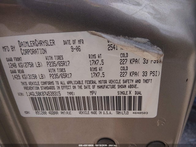Aukcja sprzedaży 2007 Jeep Liberty Limited Edition, vin: 1J4GL58K87W539315, numer aukcji: 45916909