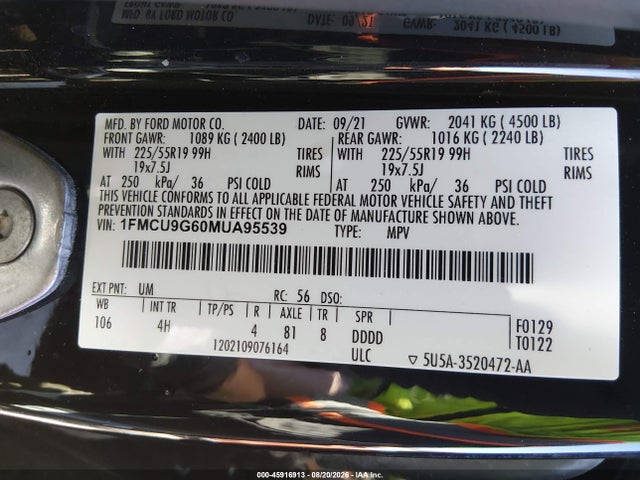 Ford ESCAPE SE 2021 1FMCU9G60MUA95539 Image 9