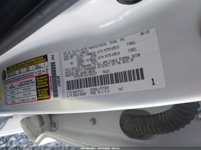 2018 Toyota Tundra Sr5 5.7l V8 მანქანა იყიდება აუქციონზე, vin: 5TFDY5F19JX769127, აუქციონის ნომერი: 45916921