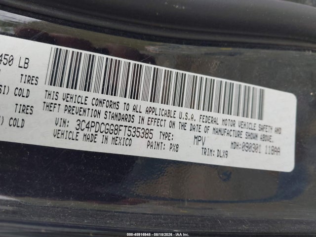Продаж на аукціоні авто 2015 Dodge Journey Crossroad, vin: 3C4PDCGG8FT535385, номер лоту: 45916948