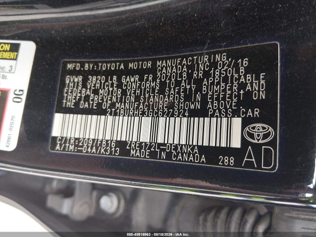 Продажа на аукционе авто 2016 Toyota Corolla Le, vin: 2T1BURHE3GC627924, номер лота: 45916963