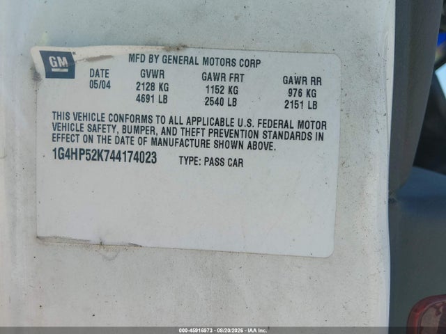45916973 :رقم المزاد ، 1G4HP52K744174023 vin ، 2004 Buick Lesabre Custom مزاد بيع