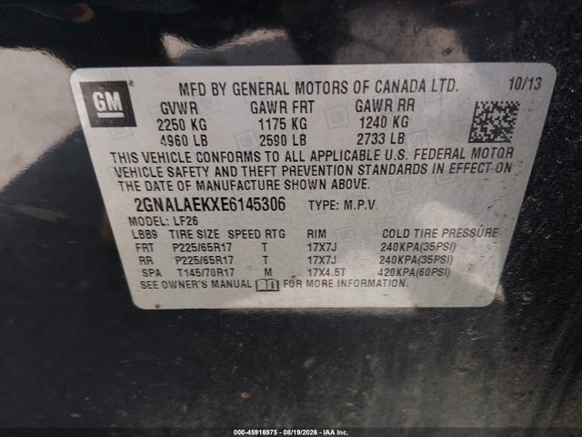Продажа на аукционе авто 2014 Chevrolet Equinox Ls, vin: 2GNALAEKXE6145306, номер лота: 45916975