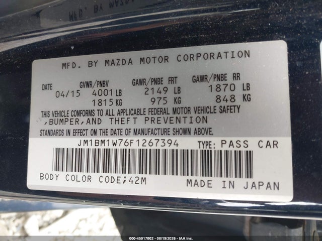 Продажа на аукционе авто 2015 Mazda Mazda3 I Grand Touring, vin: JM1BM1W76F1267394, номер лота: 45917002