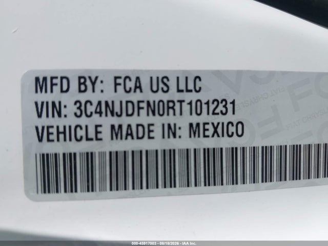 2024 Jeep Compass Latitude Lux Fwd მანქანა იყიდება აუქციონზე, vin: 3C4NJDFN0RT101231, აუქციონის ნომერი: 45917003