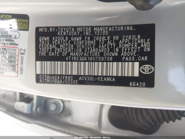 Aukcja sprzedaży 2006 Toyota Camry Le, vin: 4T1BE30K16U709708, numer aukcji: 45917020