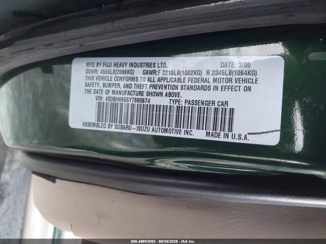 Продаж на аукціоні авто 2000 Subaru Outback, vin: 4S3BH6655Y7660674, номер лоту: 45917053