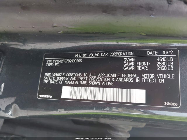 Продажа на аукционе авто 2013 Volvo S60 T5, vin: YV1612FS7D2199306, номер лота: 45917062