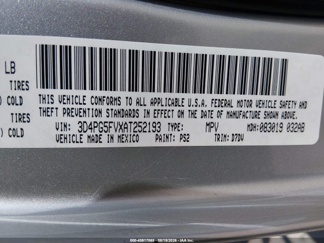 2010 Dodge Journey Sxt მანქანა იყიდება აუქციონზე, vin: 3D4PG5FVXAT252193, აუქციონის ნომერი: 45917065