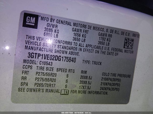 Продажа на аукционе авто 2013 Gmc Sierra 1500 Sle, vin: 3GTP1VE02DG175840, номер лота: 45917089