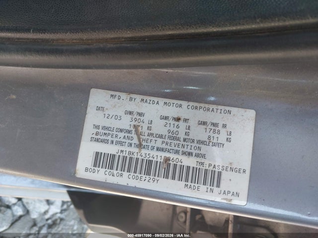45917090 :رقم المزاد ، JM1BK143541128604 vin ، 2004 Mazda Mazda3 S مزاد بيع