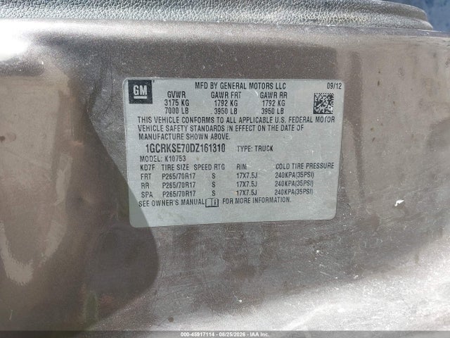45917114 :رقم المزاد ، 1GCRKSE70DZ161310 vin ، 2013 Chevrolet Silverado 1500 Lt مزاد بيع
