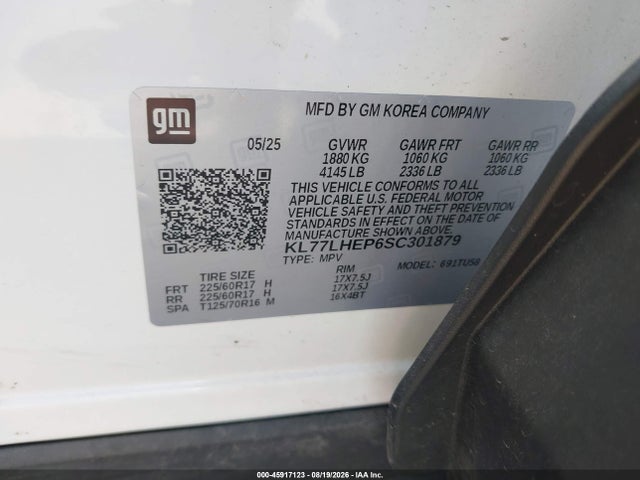 Aukcja sprzedaży 2025 Chevrolet Trax Fwd Lt, vin: KL77LHEP6SC301879, numer aukcji: 45917123
