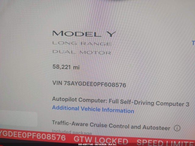 Продажа на аукционе авто 2023 Tesla Model Y Awd/long Range Dual Motor All-wheel Drive, vin: 7SAYGDEE0PF608576, номер лота: 45917140