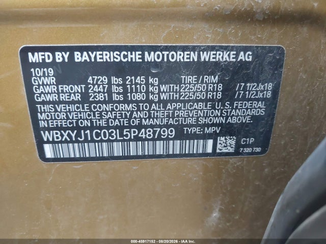 Aukcja sprzedaży 2020 Bmw X2 Xdrive28i, vin: WBXYJ1C03L5P48799, numer aukcji: 45917152